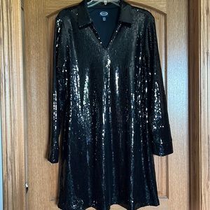 Scoop Women’s Relaxed Sequin Shirt Dress with Long Sleeves, Size L